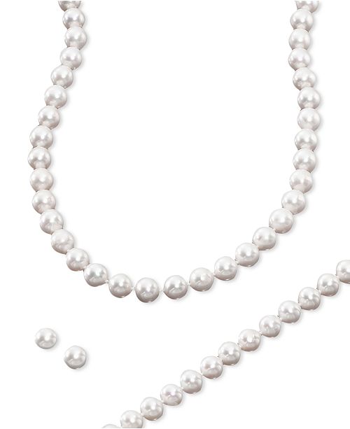 Macy's Cultured Freshwater Pearl 3 Piece Set, Necklace, Earrings and