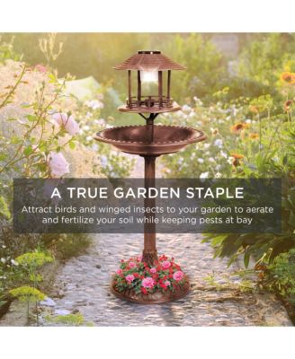 Solar Outdoor Bird Bath Pedestal Fountain Garden Decoration w/ Fillable Planter Base
