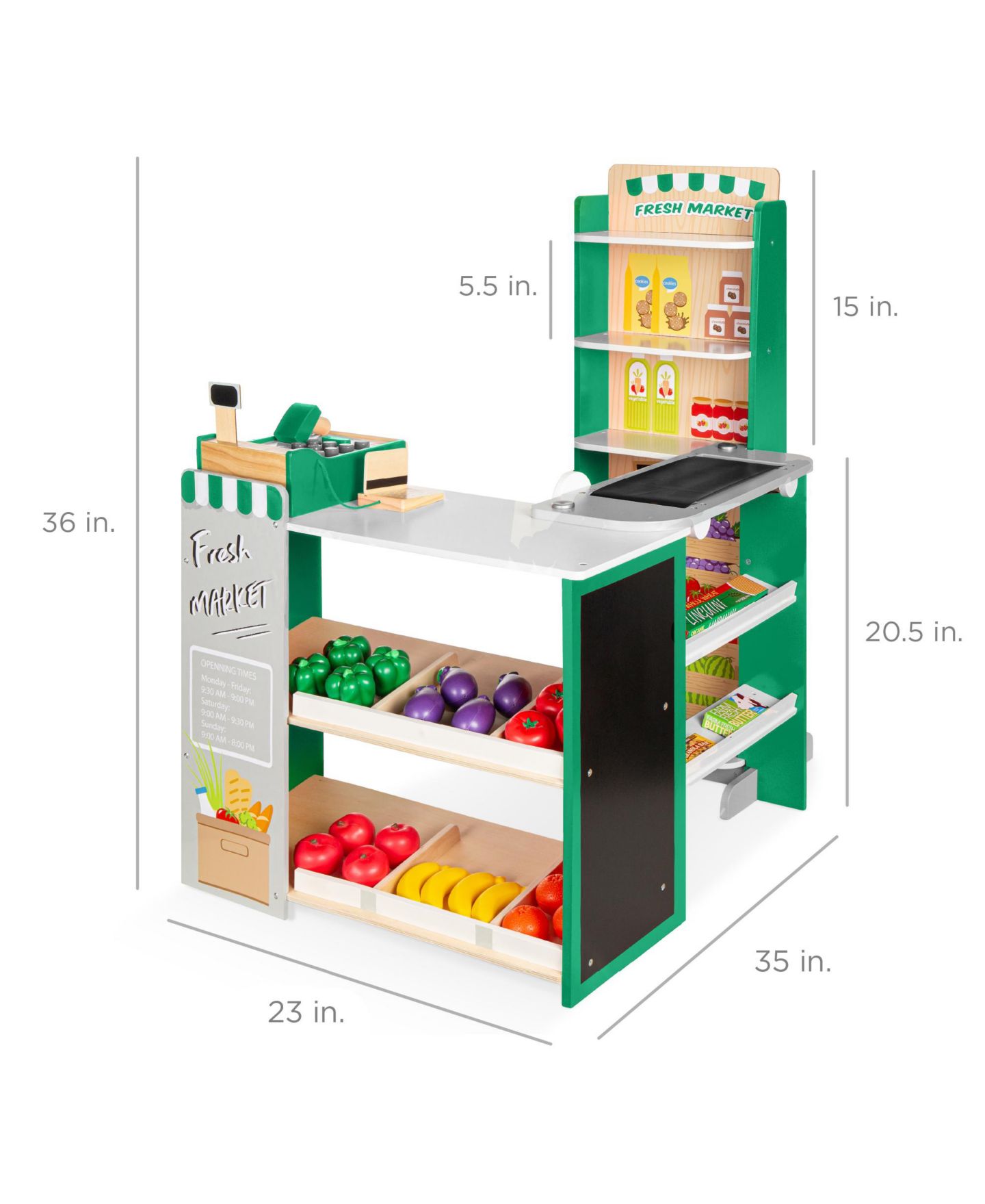 Детский игровой набор Best Choice Products Grocery Store Cash Register and Chalkboard 40+ Piece Playset, Ages 3+, цвет: Зелёный — фото 6