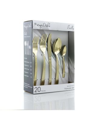 Baily 20 Piece Flatware Utensil Set, Stainless Steel Silverware Metal Service for 4 in Light Gold