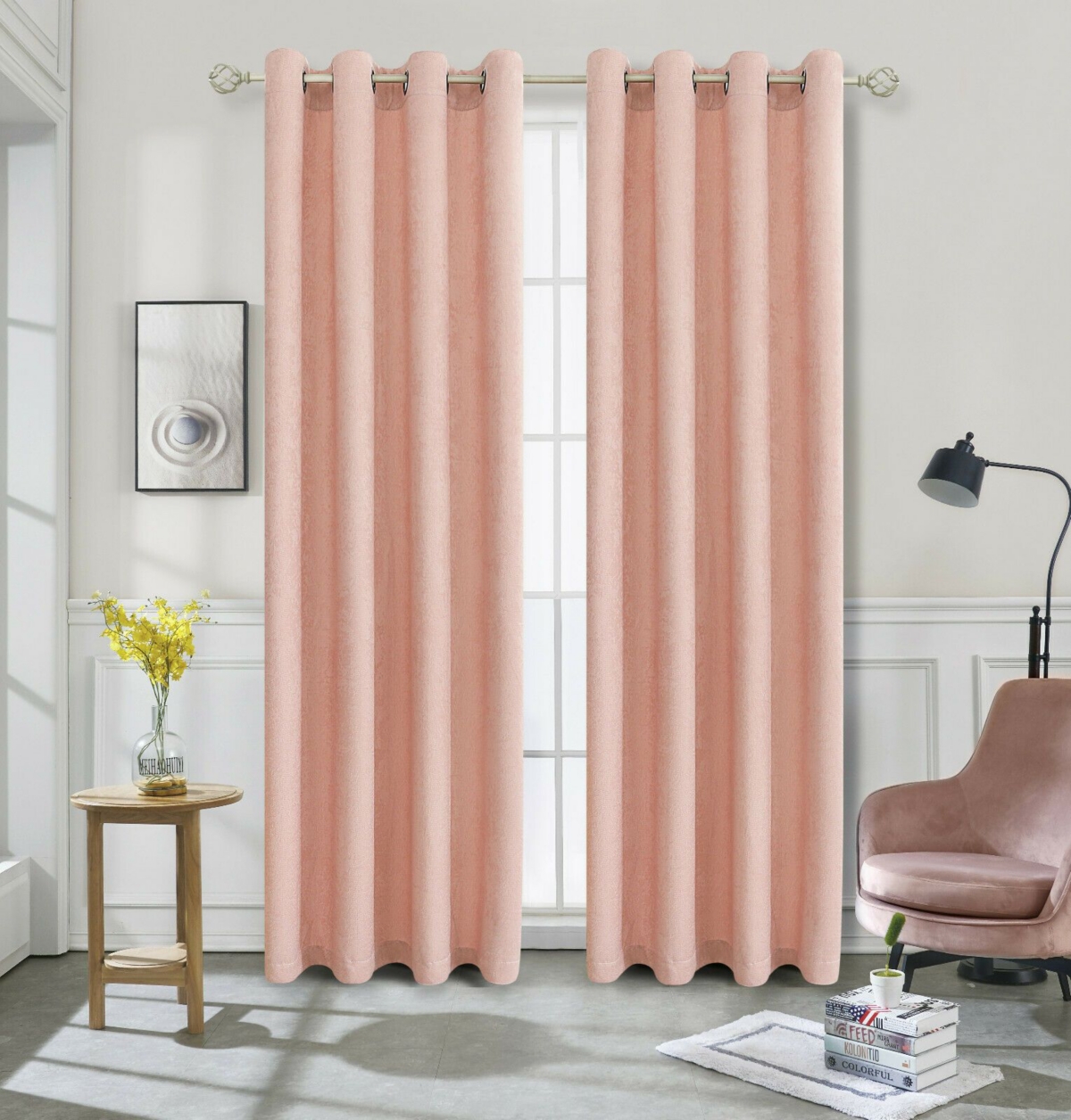 Hotel Chic 2 Piece Room Darkening Grommet Top Window Curtain Panels - Rose/pink