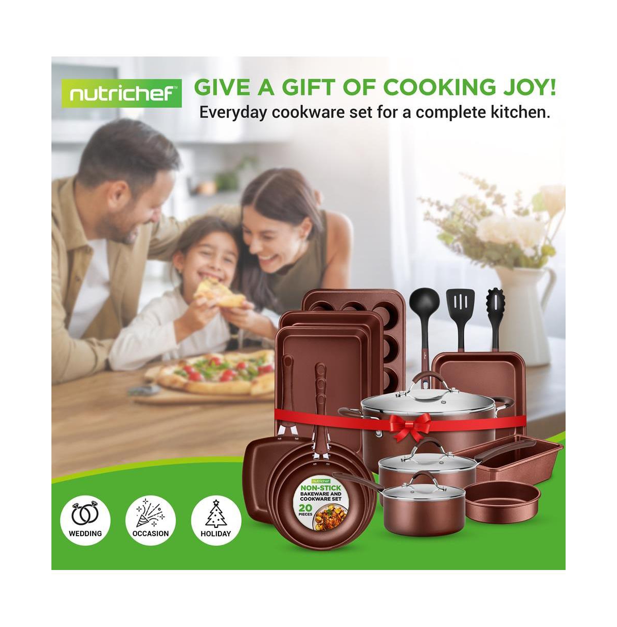 NutriChef Kitchenware Pots & Pans Set – High-qualified Basic Kitchen Cookware Set, Non-Stick (20-Piece Set)
