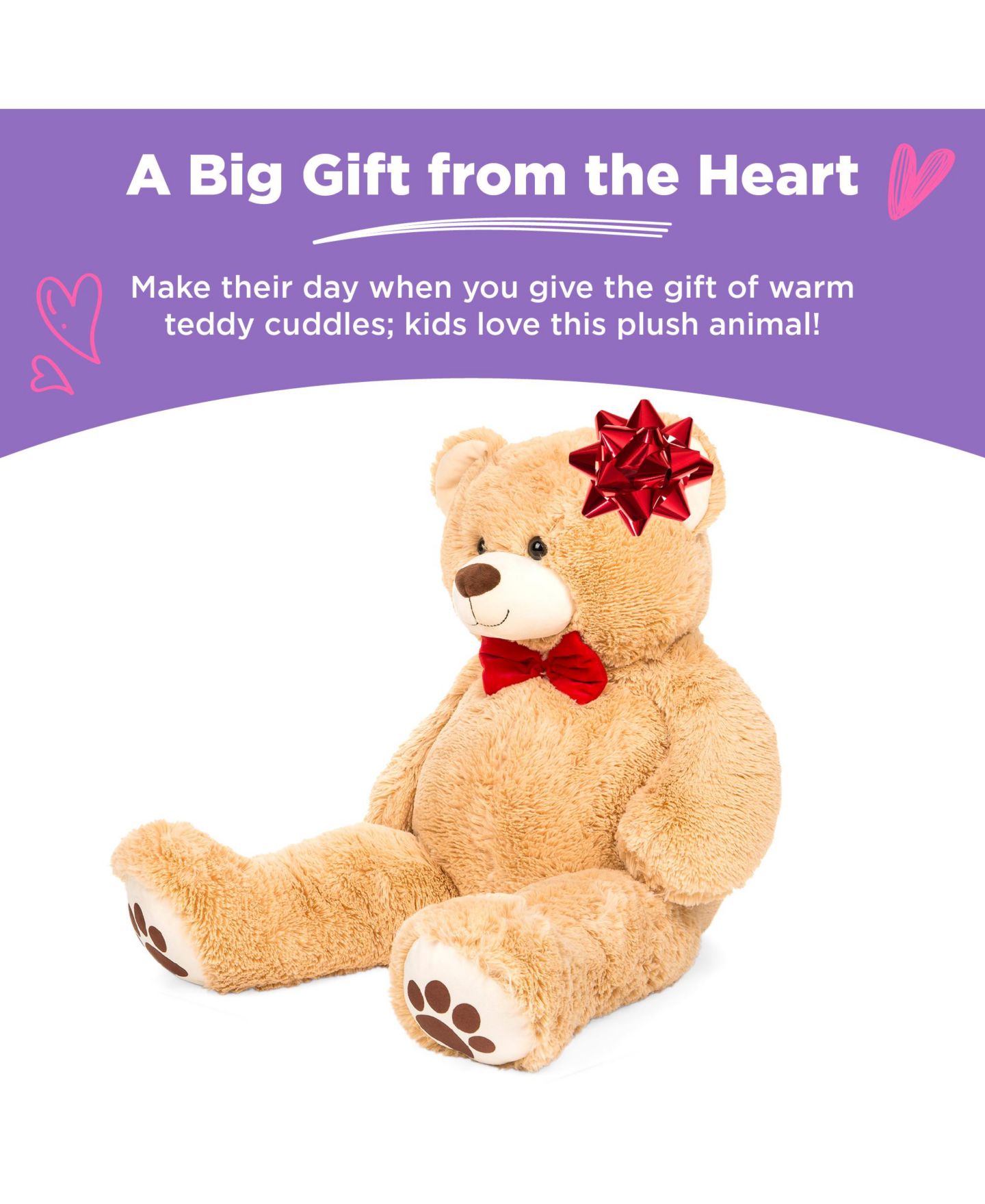 Детская мягкая игрушка Best Choice Products 35in Giant Soft Plush Teddy Bear Stuffed Animal Toy w/ Bow Tie, Footprints, цвет: Коричневый — фото 2