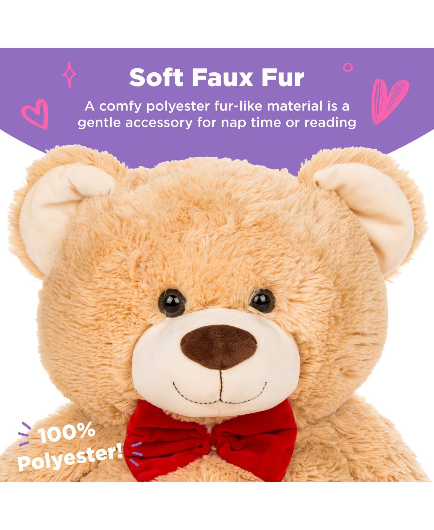 Детская мягкая игрушка Best Choice Products 35in Giant Soft Plush Teddy Bear Stuffed Animal Toy w/ Bow Tie, Footprints, цвет: Коричневый — фото 7