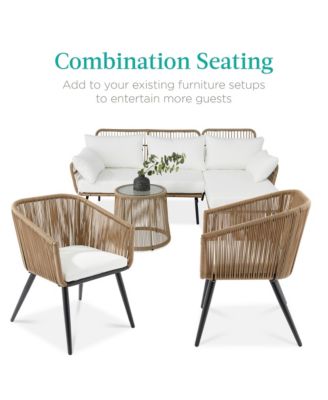 Set of 2 Indoor Outdoor Patio Dining Chairs Woven Wicker Seating Set 250lb Capacity