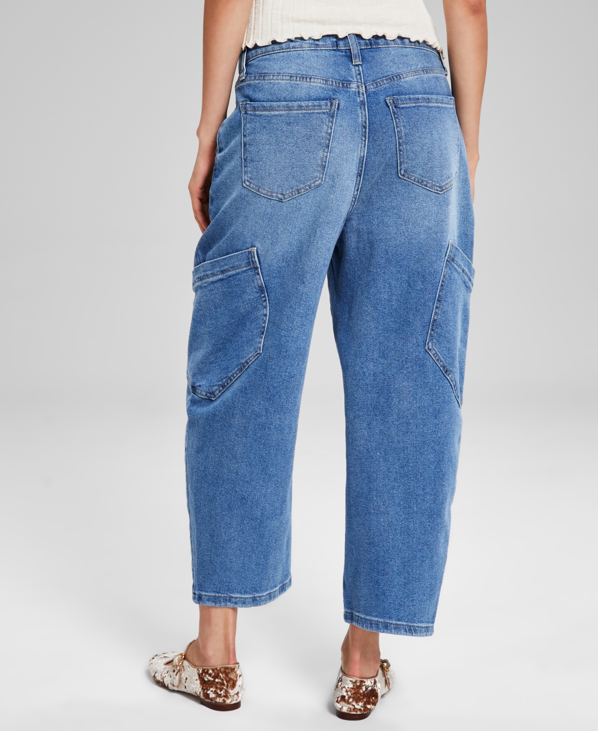 Shop And Now This Women's High-rise Barrel-leg Jeans, Created For Macy's In Medium Wash