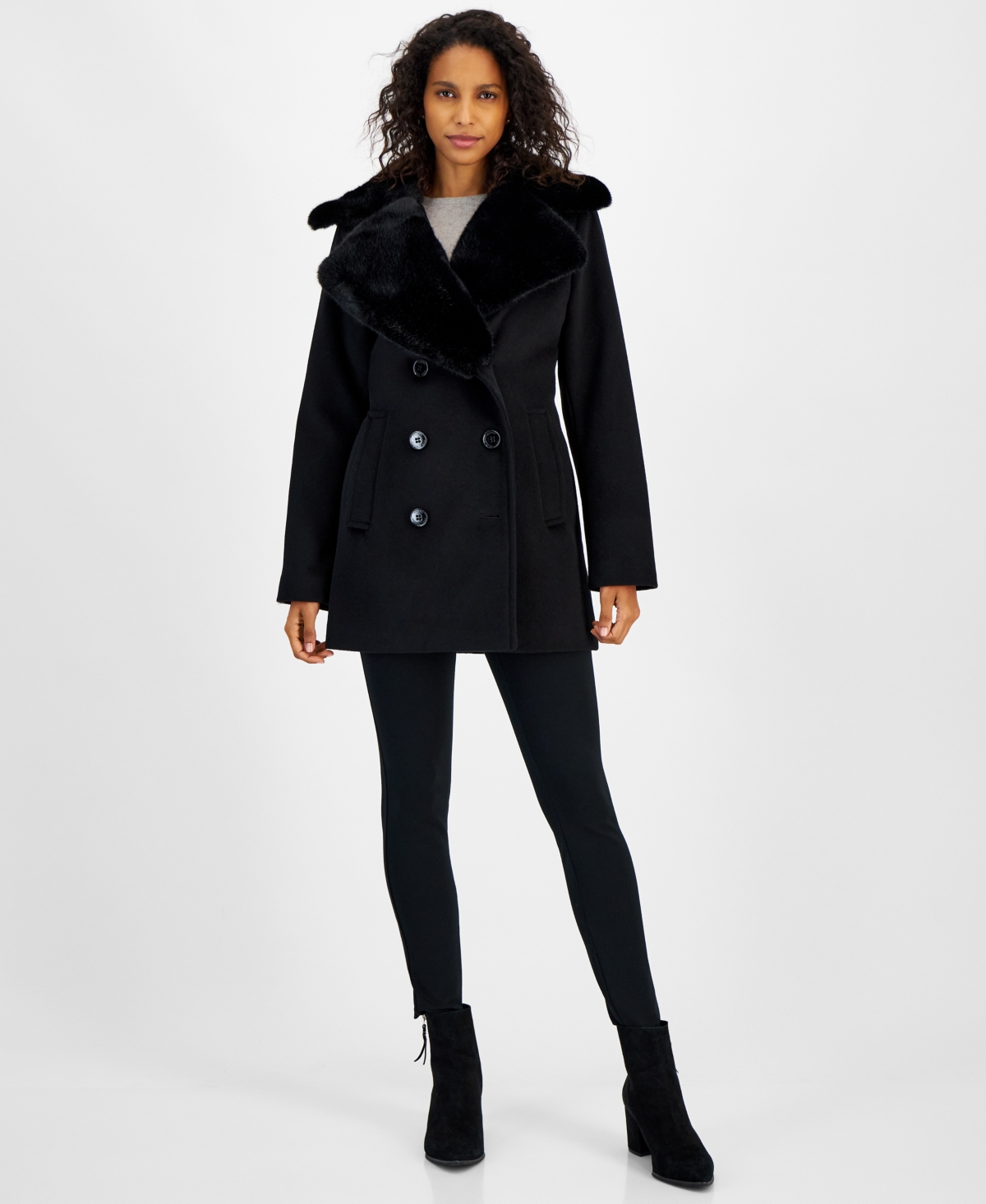 Michael Michael Kors Women's Faux-Fur-Collar Coat - Admiral