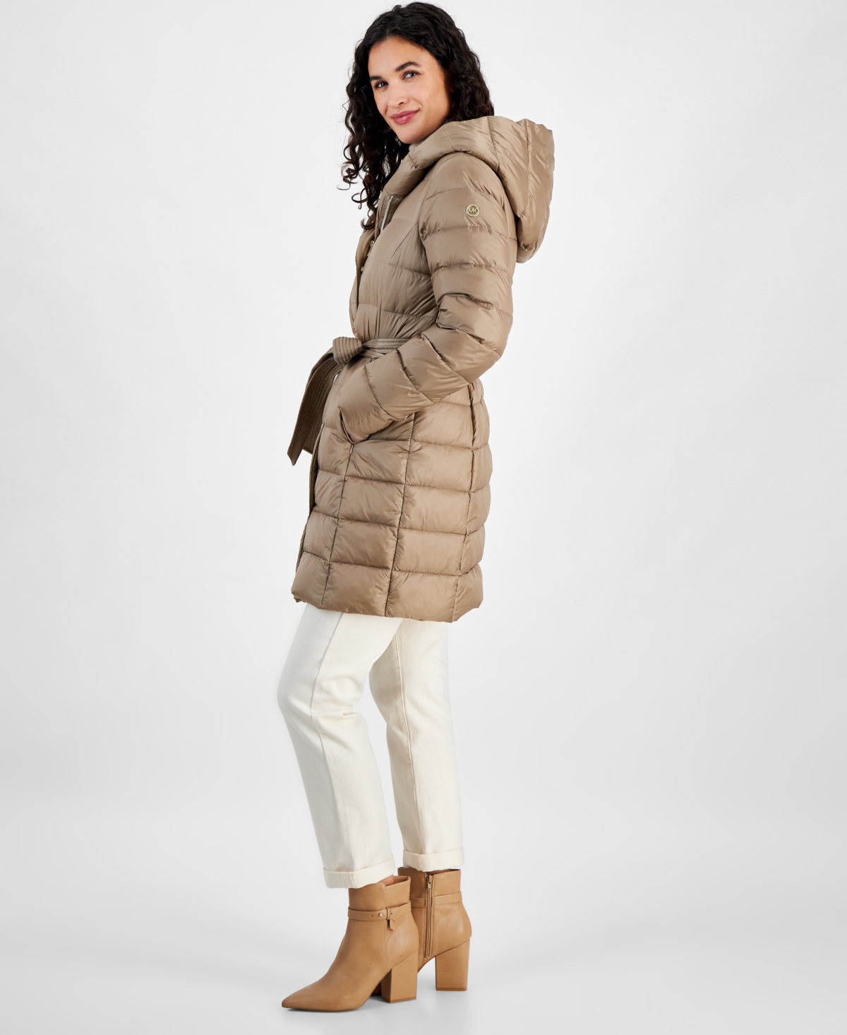 Michael Michael Kors Women's Belted Hooded Puffer Coat, Created for Macy's