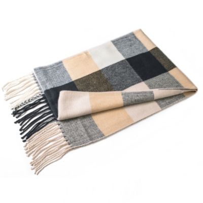 Men's Scarf Soft Knit Winter Scarves Plaid Striped or Solid Neck Covering Long Warm Stylish