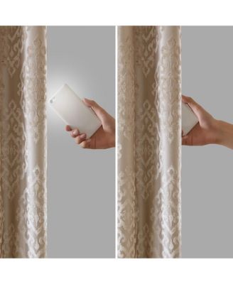 Mirage Knitted Jacquard Damask Total blackout curtains for bedroom, Silver grommet top fit up to 1.25 inches rod Single Curtain Panel for Living Room, Width 50 length 108 inches, Pitch Black Ambiance Champagne 1 Window Panel