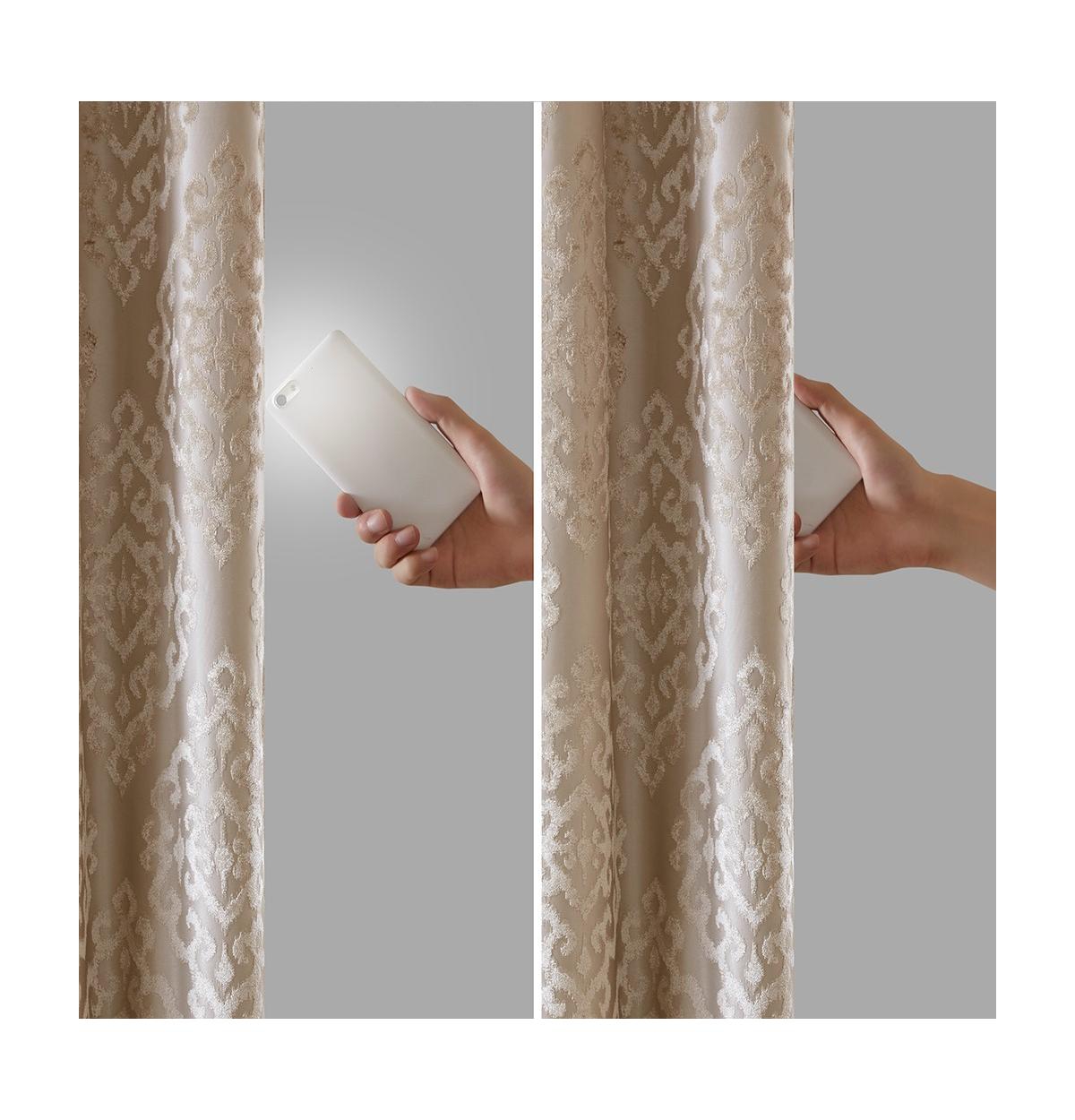 SunSmart Mirage Knitted Jacquard Damask Total blackout curtains for bedroom, Silver grommet top fit up to 1.25 inches rod Single Curtain Panel for Liv