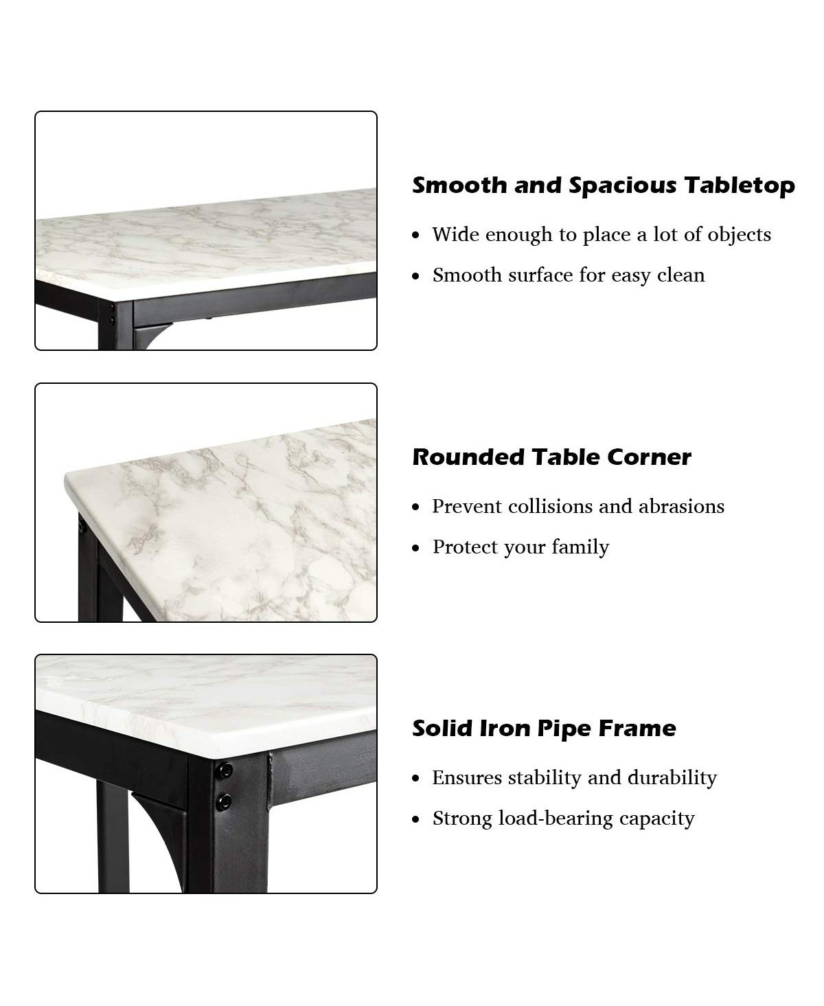 Sugift 3 Pieces Dining Table Set with Faux Marble Tabletop and 2 Chairs