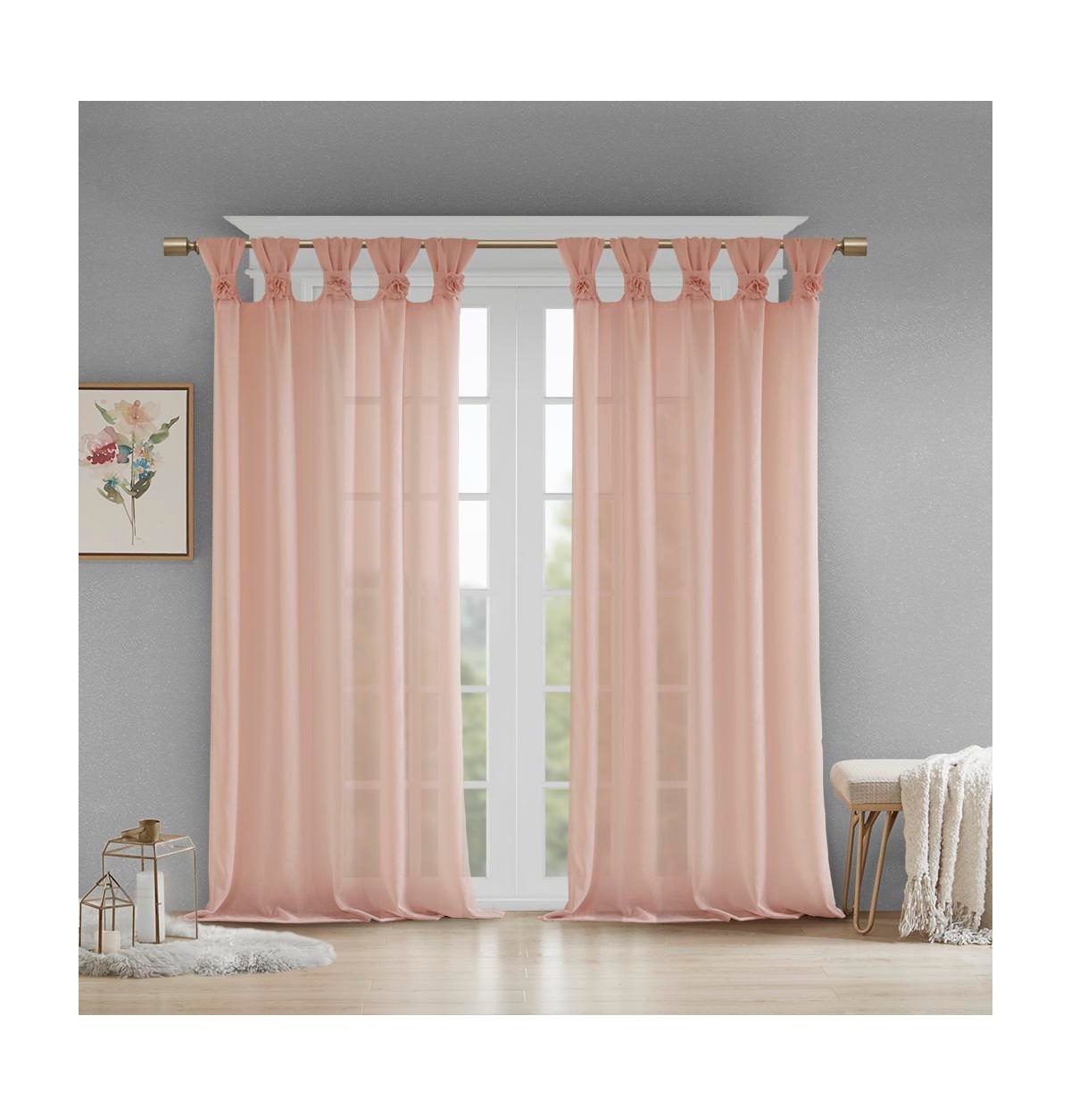 Rosette Floral Embellished Cuff Tab Top Solid Curtain Panel, 50"W x 95"L - Blush