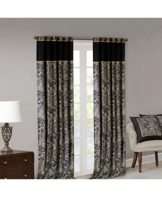 Aubrey Jacquard Room Darkening Curtains, Faux Silk Paisley for Bedroom and Living Room, 84 inch length 2 panels set, Width 50 length 84 inches, Blue/Brown Window Panel