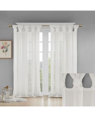 Rosette Floral Embellished Cuff Tab Top Solid Curtain Panel, 50"W x 95"L