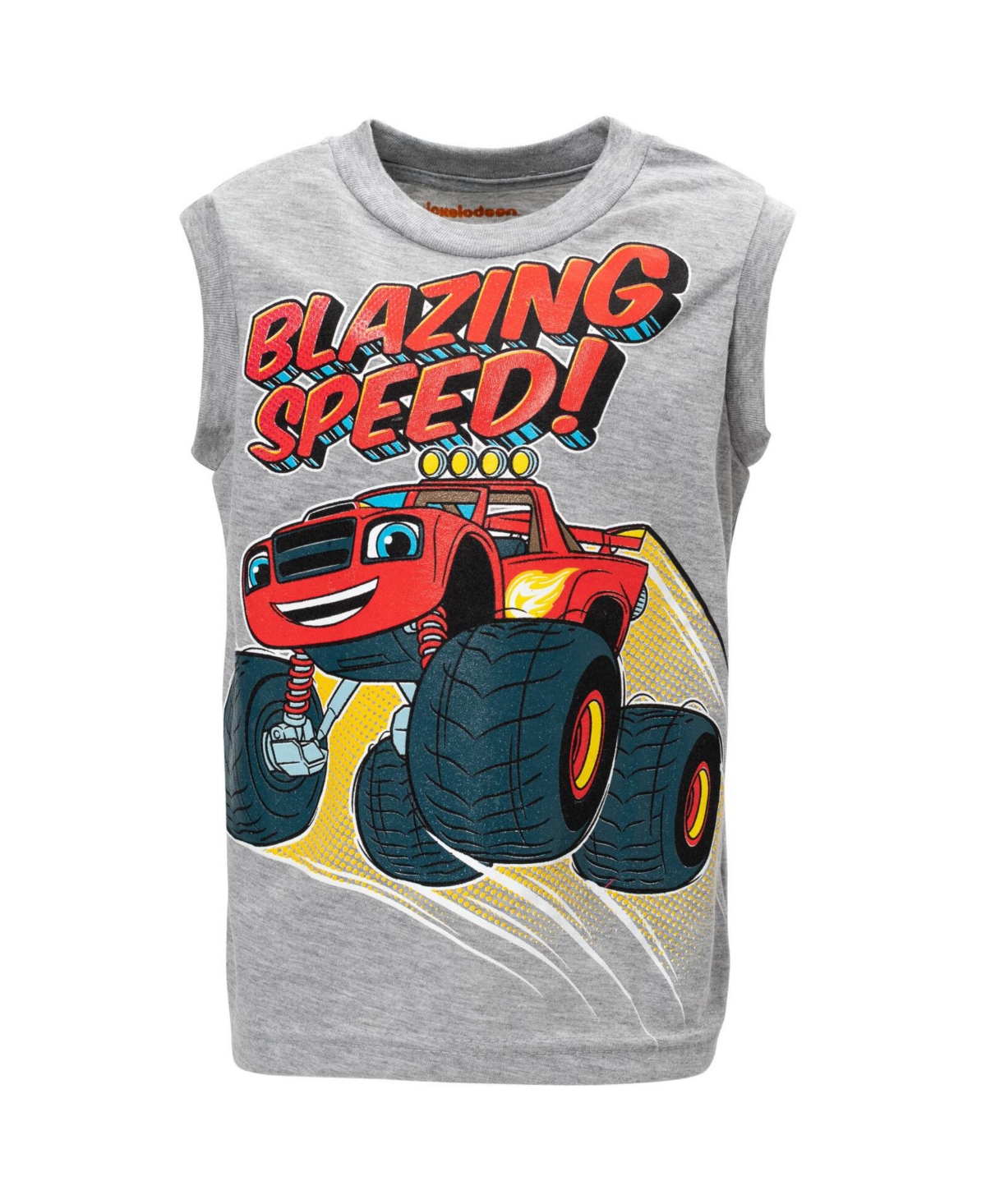 Blaze and the Monster Machines Boys Stripes Zeg Blaze T-Shirt Tank Top & Bike Shorts French Terry 3 Pcs Set to - red/ grey