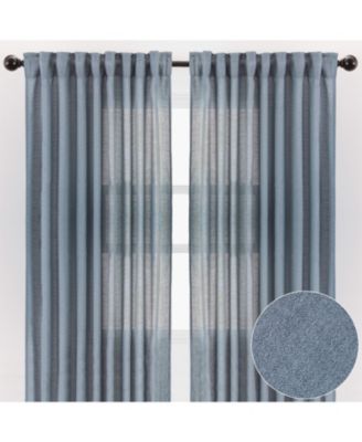 Premium 2-Panel Faux Belgian Flax Textured Semi Sheer Curtains - for Windows Living Room Bedroom Patio - Partial Sheer Drapes for Privacy & Home Decor 52 x 84 Inches Long - Dark Blue