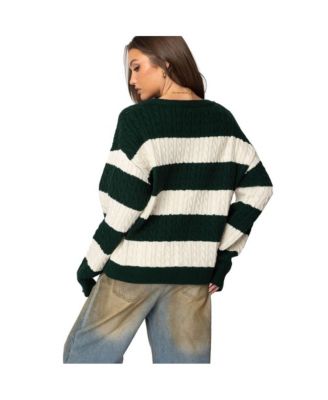 Women's Oversized Striped Cable Knit Sweater