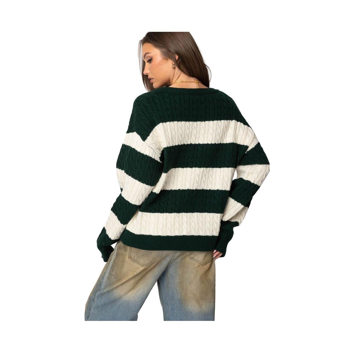 Edikted Women's Oversized Striped Cable Knit Sweater