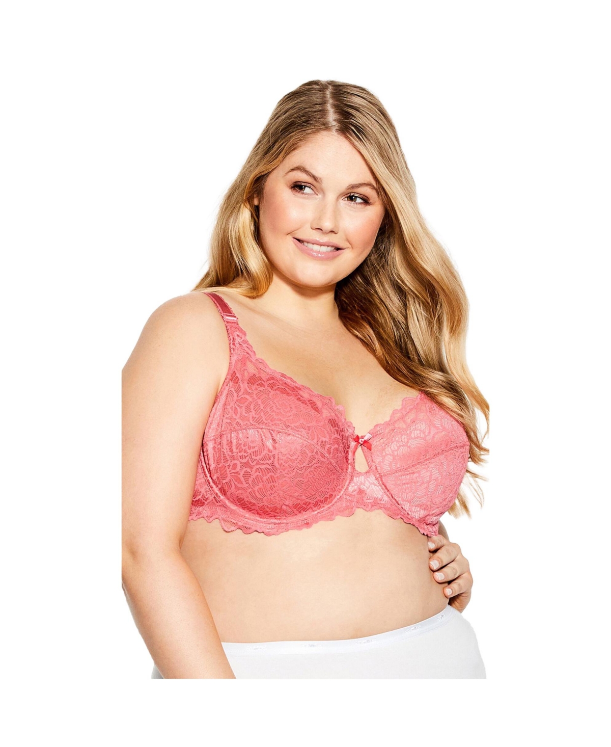 Plus Size Knitted Lace Soft Cup Bra - Rapture rose