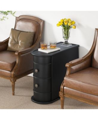 End Table with 2 Drawers, Sofa Side Table with Storage, No Assembly Required, Closed Back, Slim Nightstand Vintage Wood Bedside Table