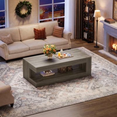 Coffee Table for Living Room, 47.24-Inch Farmhouse 2-Tier Accent Center Tea, Elegant Grey