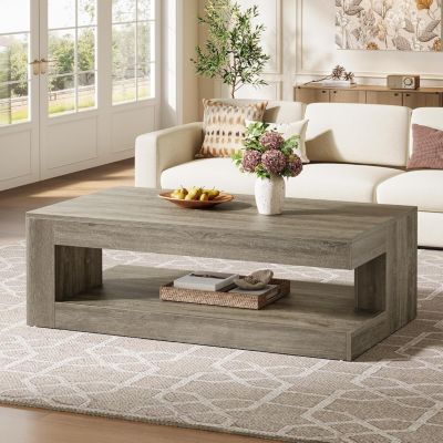 Coffee Table for Living Room, 47.24-Inch Farmhouse 2-Tier Accent Center Tea, Elegant Grey