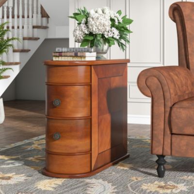 End Table with 2 Drawers, Sofa Side Table with Storage, No Assembly Required, Closed Back, Slim Nightstand Vintage Wood Bedside Table