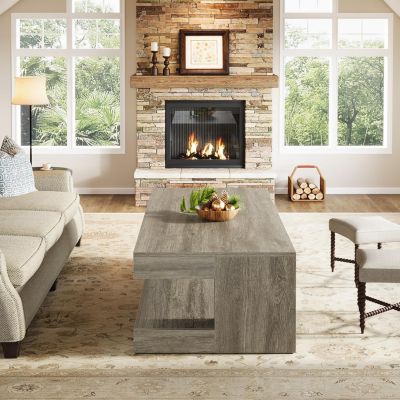 Coffee Table for Living Room, 47.24-Inch Farmhouse 2-Tier Accent Center Tea, Elegant Grey