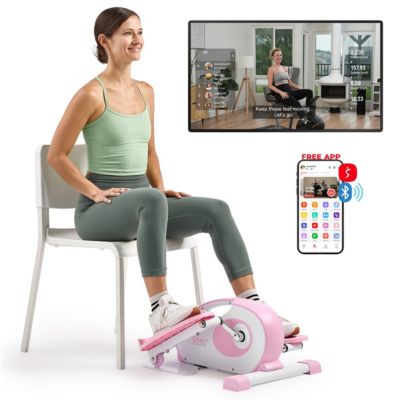 Smart Pink Under-Desk Elliptical Trainer, Mini Pedal Exerciser with Bluetooth Link to Free SunnyFit App