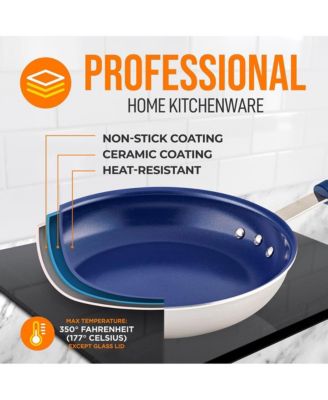 12'' Large Fry Pan with Lid - Non-stick Pan with Silicone Handle, Ceramic Coating Inside