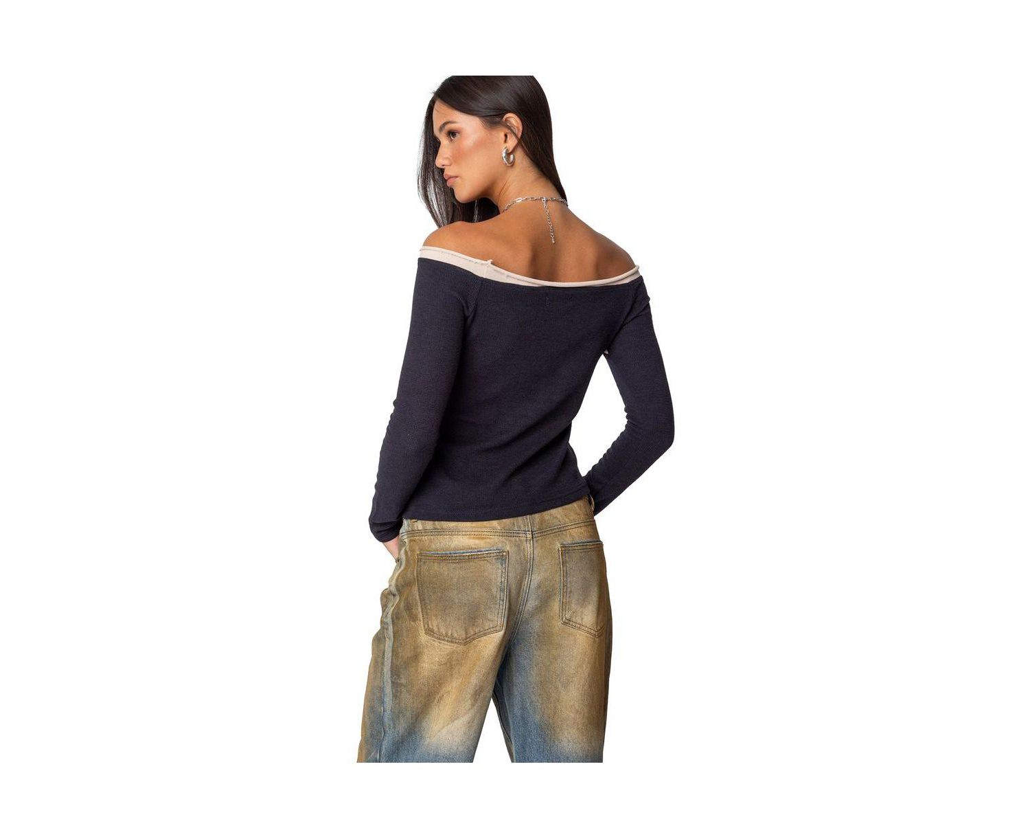 Womens Off Shoulder Thermal Top