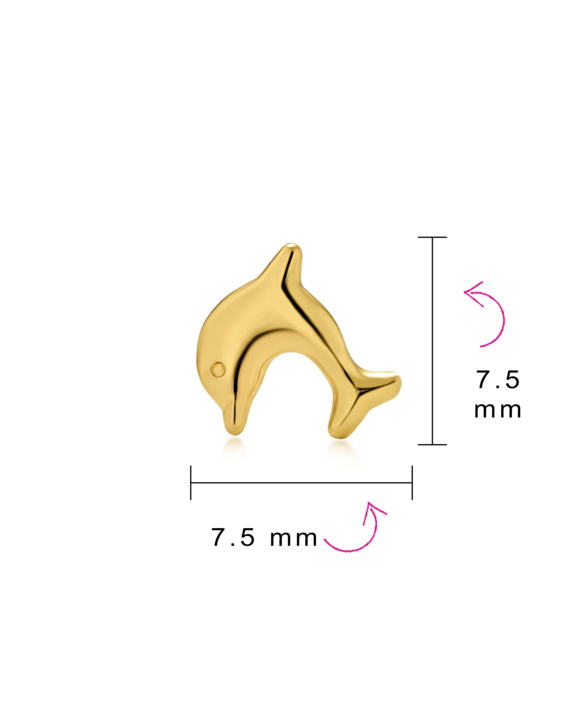Bling Jewelry Tiny Daith Vacation Nautical Dolphin Yellow 14KCartilage Ear Lobe Piercing Stud Earring 1 Piece Helix For Women Push Back - Gold