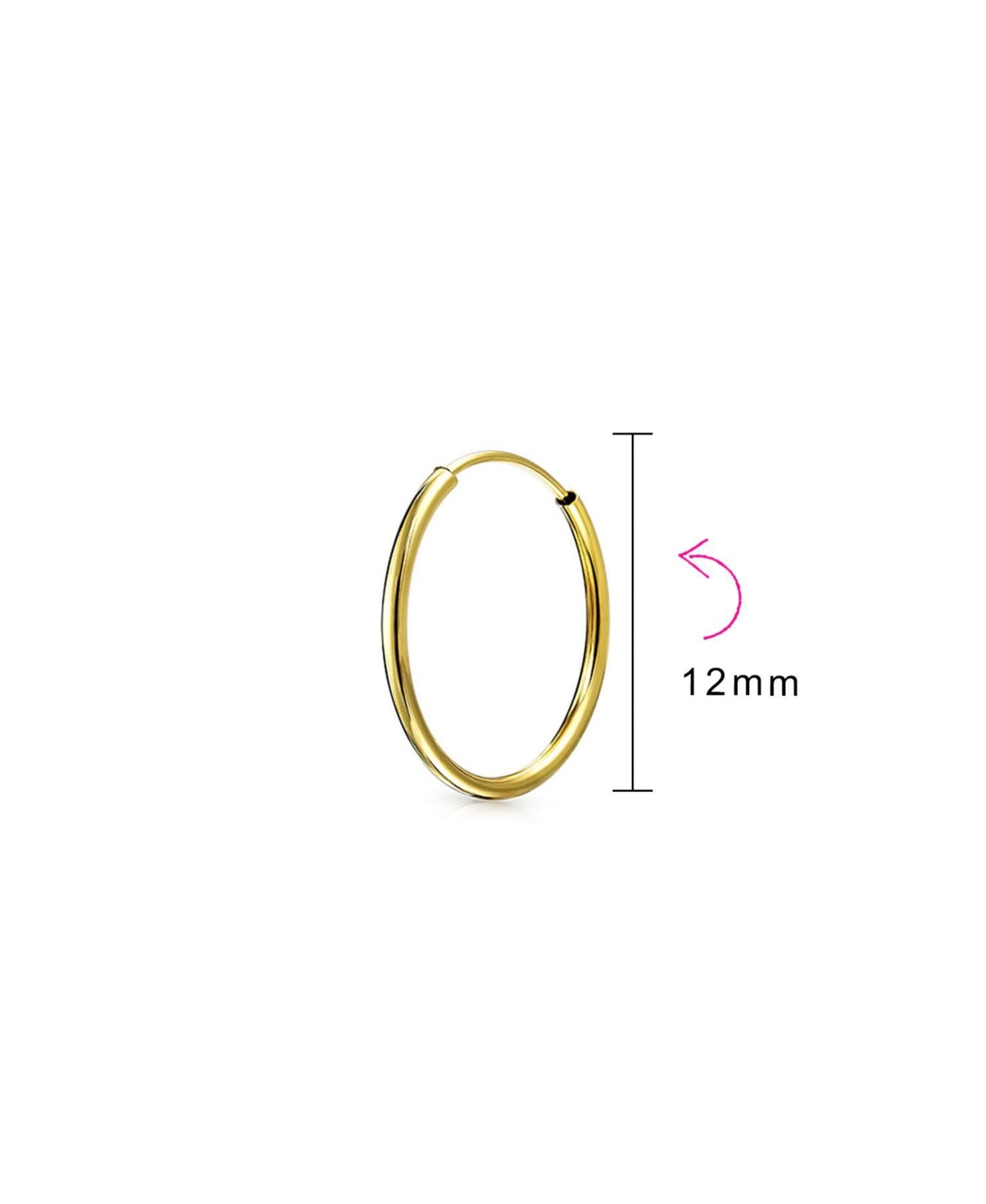 Bling Jewelry Tiny 1pc Minimalist Thin 14KEar Hoop Tragus Cartilage Piercing Conch Daith Earring For Women .50 .64 .70 Inch - Gold