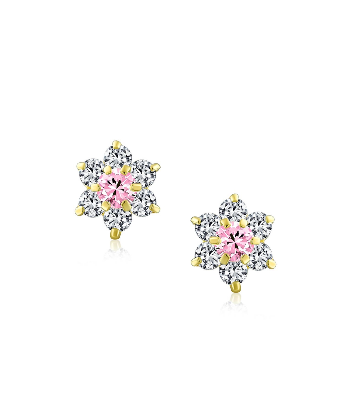 Bling Jewelry Tiny Cubic Zirconia Cz Flower Stud Earrings 14K Real Gold Screw back