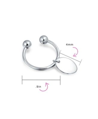 Ювелирные изделия Bling Простая овальная бирка ID Брелок для ключей с шариковым винтом и наконечником в виде подковы Выпускное кольцо из стерлингового серебра 925 пробы