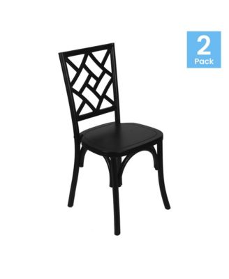 Mara Set Of 2 Solid Wood Dining Chairs With Stackable Design, Ornate Seat Back Accenting, And Elegant Finish