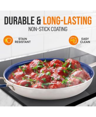 14'' Non-Stick Fry Pan with Lid - Durable Pan with Silicone Handle, Ceramic Coating Inside and Heat-Resistant Outside