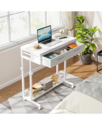 Portable Desk with Drawers, Mobile Laptop Desk with Wheels, Couch Desk Sofa Side Table Bed Desk, Small Standing Desk for Home Office