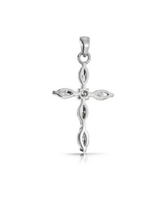 Exquisite Delicate Marquise Cubic Zirconia Religious Cross Pendant Necklace 925 Sterling Silver