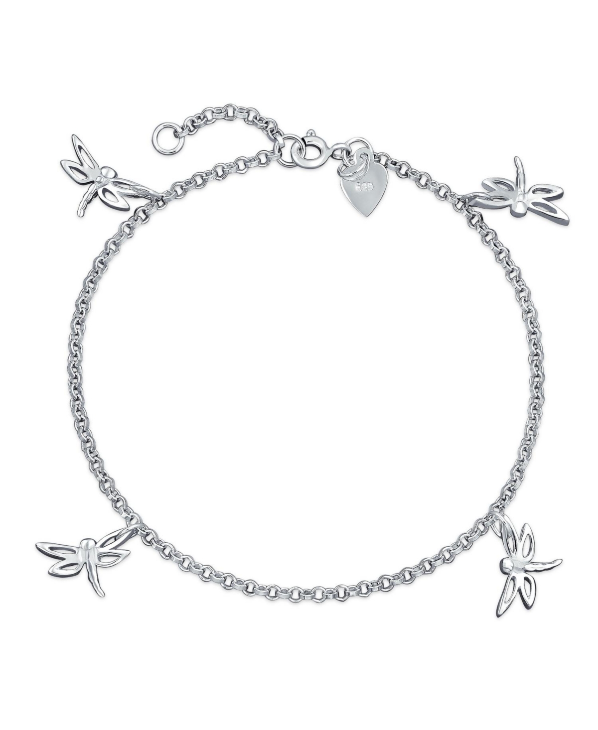 Bling Jewelry Multi Dragonfly Firefly Anklet Dangle Charm Ankle Bracelet For Women .925 Sterling Silver Adjustable 9 To