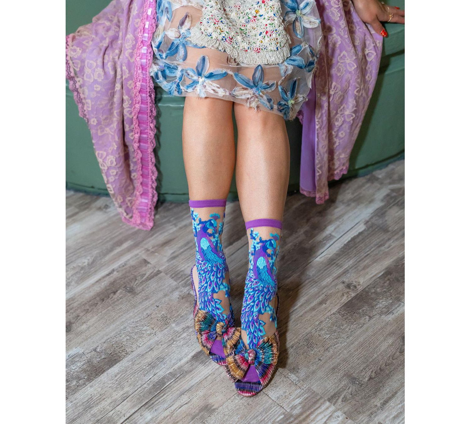Women's Aquamarine Peacock Sheer Sock