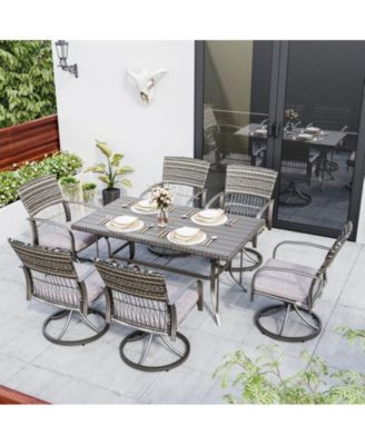 5-Piece Patio Outdoor Dining Set with Square Table and Rattan Swivel Chairs with Green Cushion