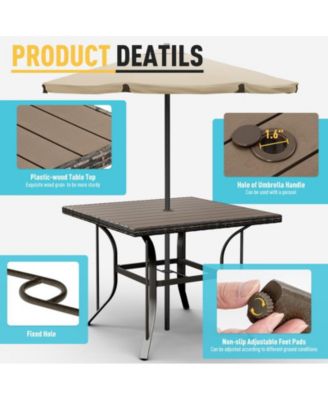 5-Piece Patio Outdoor Dining Set with Square Table and Rattan Swivel Chairs with Green Cushion