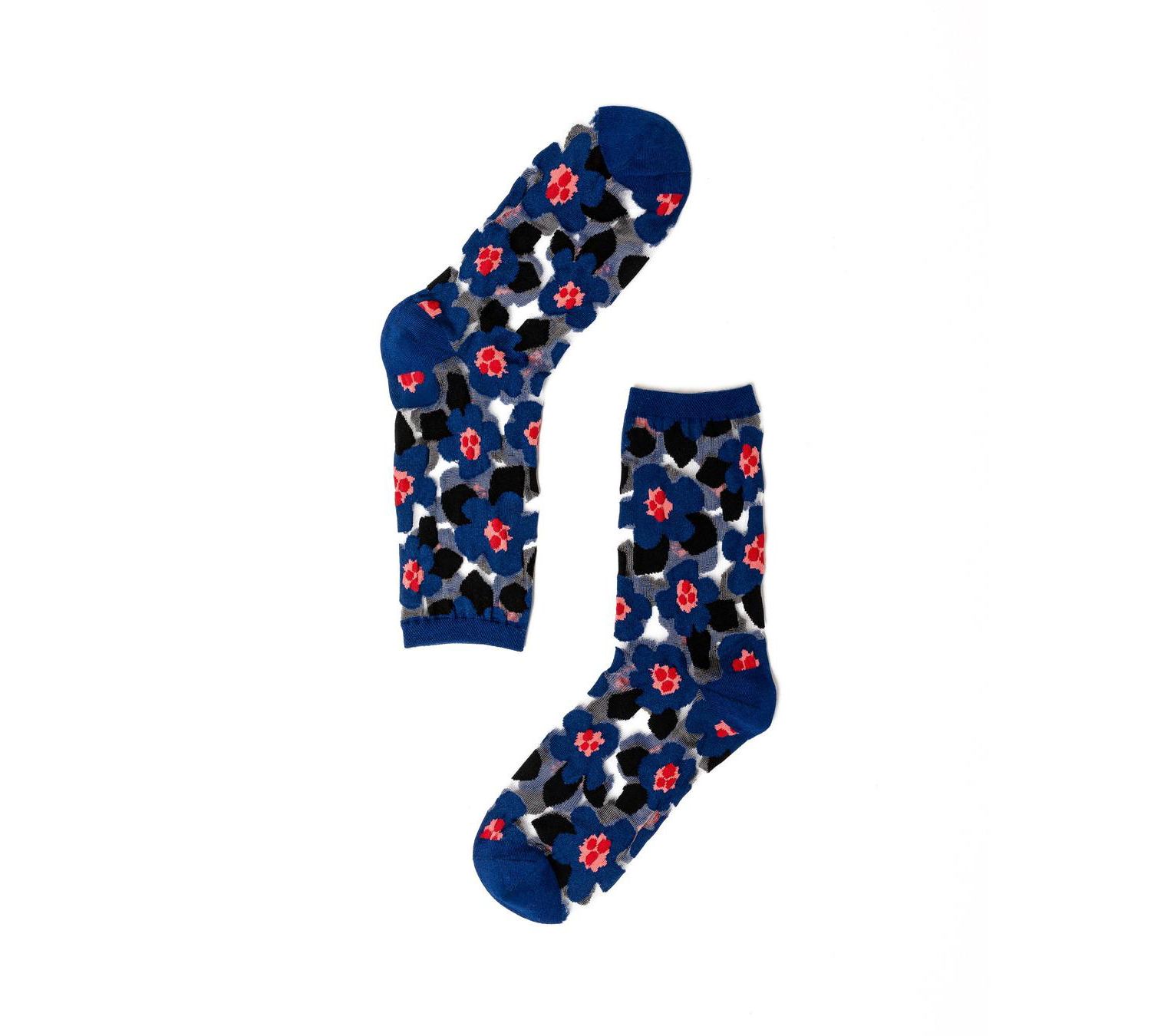 Women's Bold Blue Floral Sheer Sock