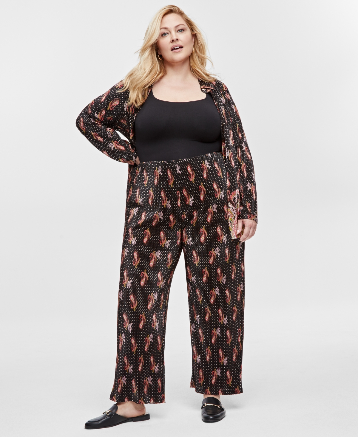 JM COLLECTION PLUS SIZE PLEAT PULL-ON PRINTED PANTS, EXCLUSIVELY AT MACY'S 