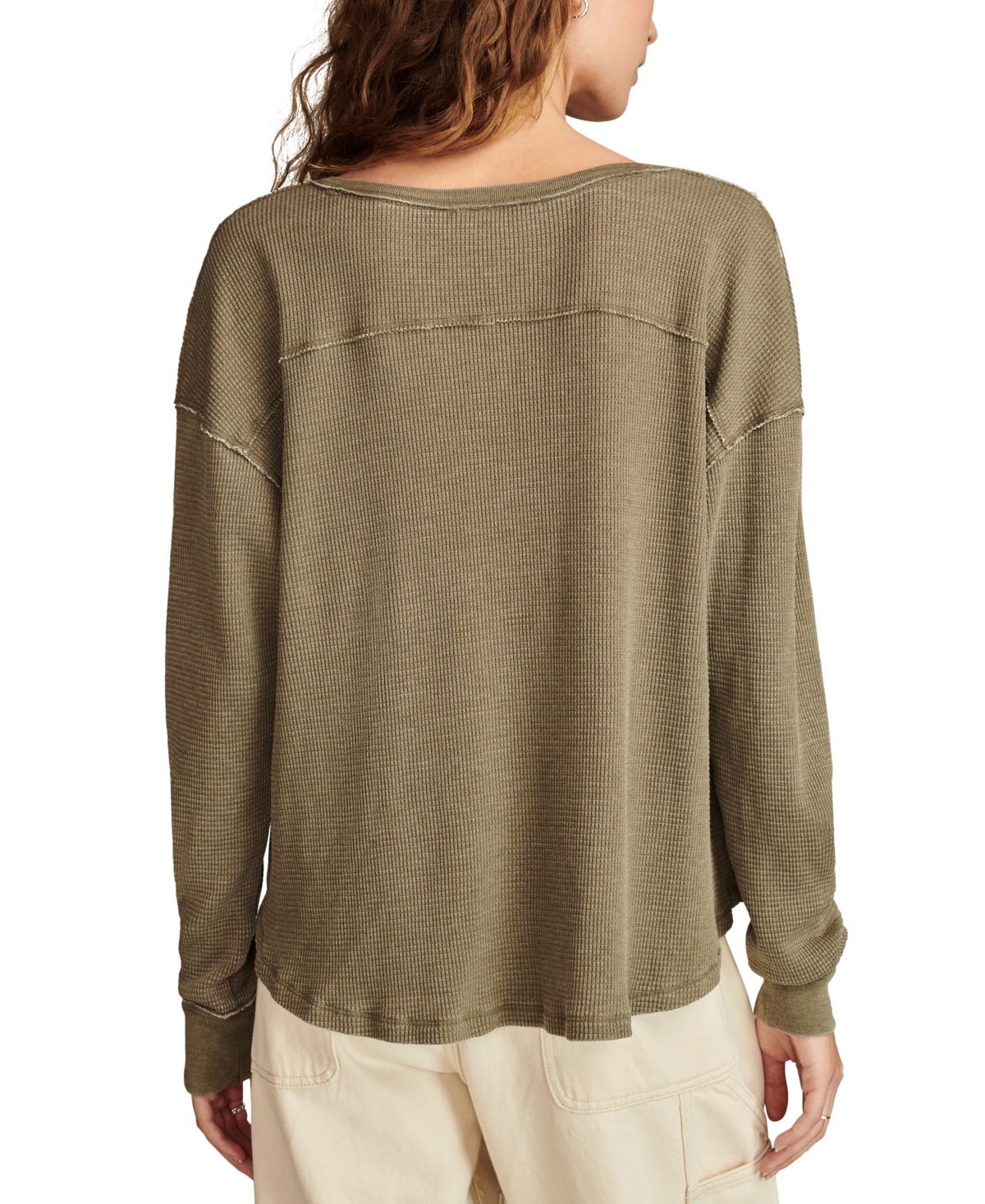 Lucky Brand Women's Cotton V-Neck Long-Sleeve Top