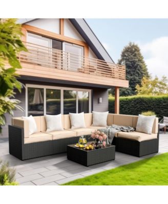 Gray 7-Piece Wicker Outdoor Sectional Set with Coffee Table and Gray Cushions