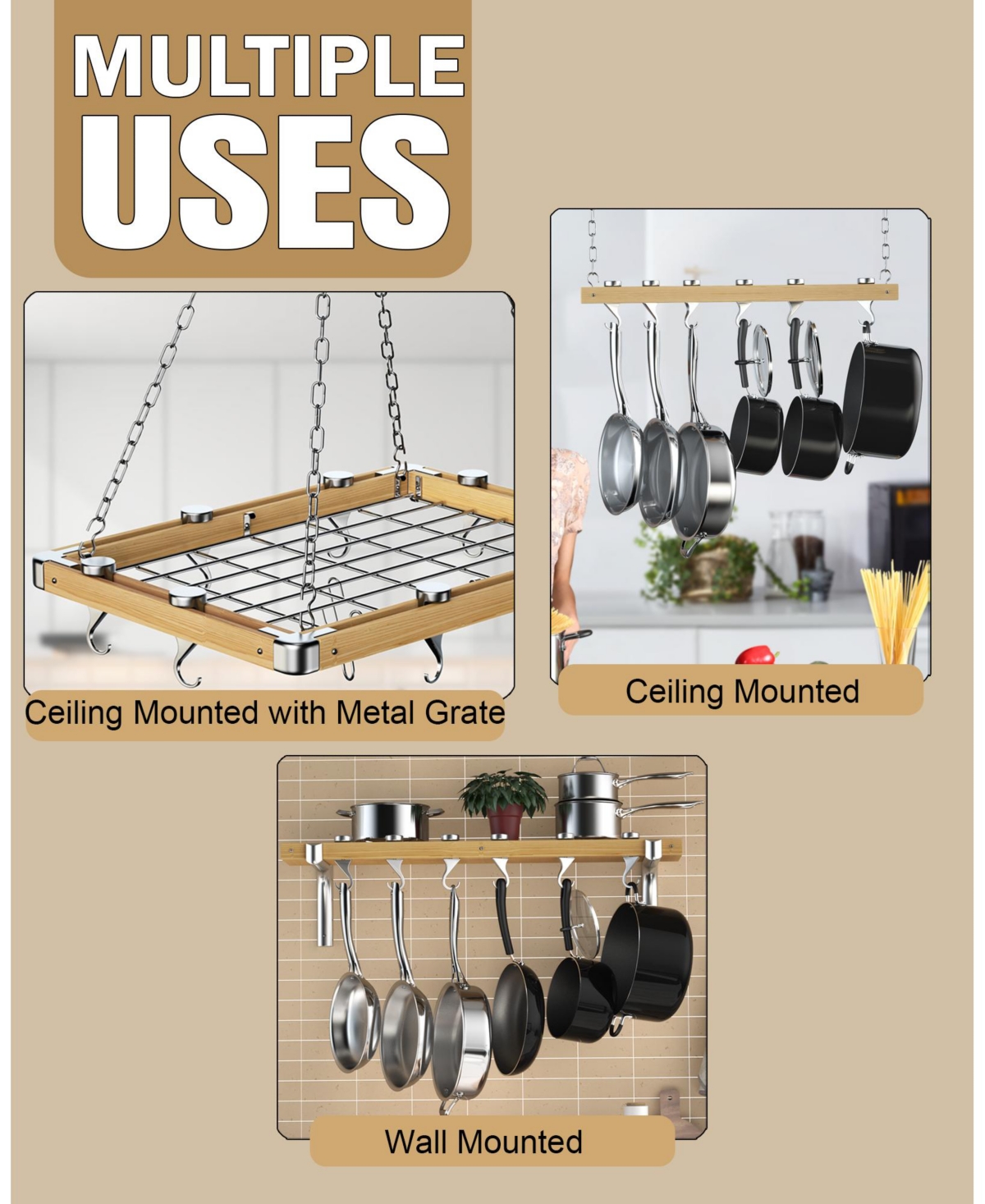 Cooks Standard 4-Pack Solid Cast Heavy Duty Aluminum Pot and Pan Hooks for Pot Rack,- silver