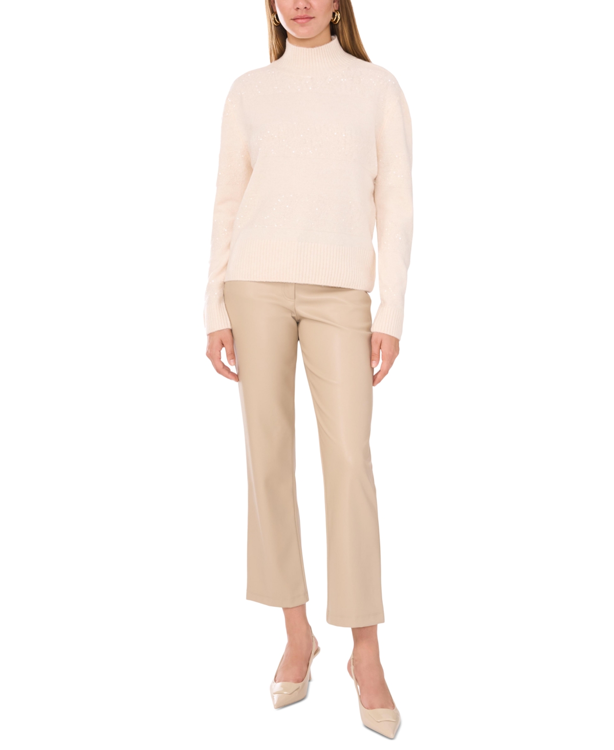 Vince Camuto Women's Sequin-Stripe Turtleneck Sweater